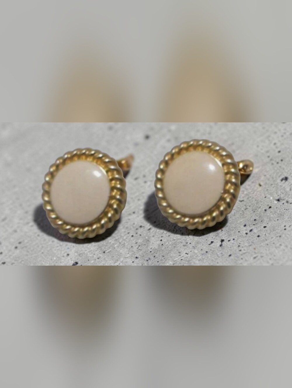 Vintage Trifari TM Cream Cabochon and Gold-Tone Braided Stud Earrings